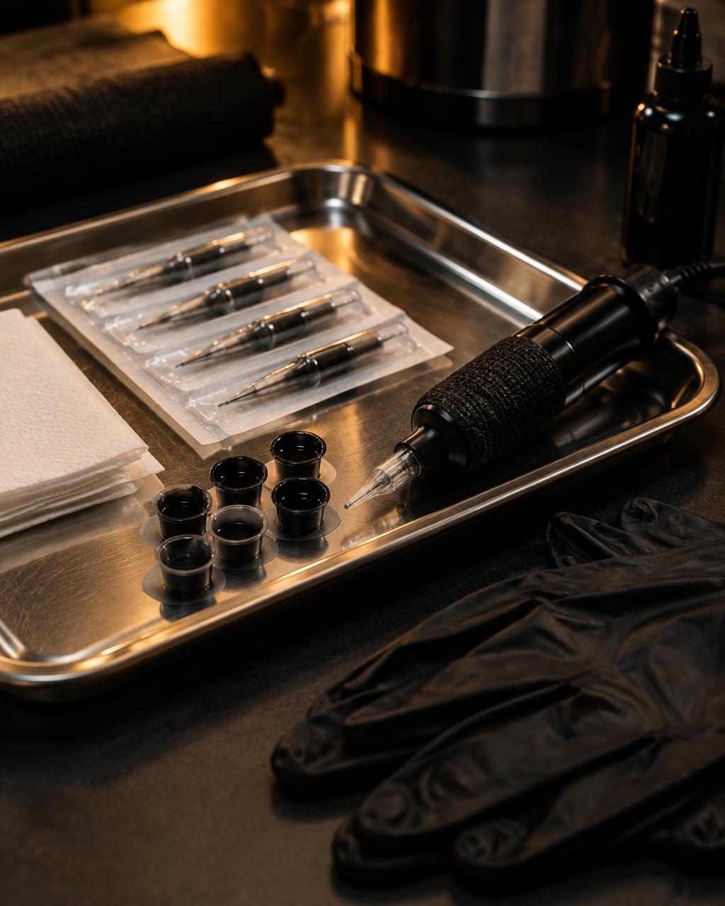 Sauber vorbereiteter Tattoo-Arbeitsplatz