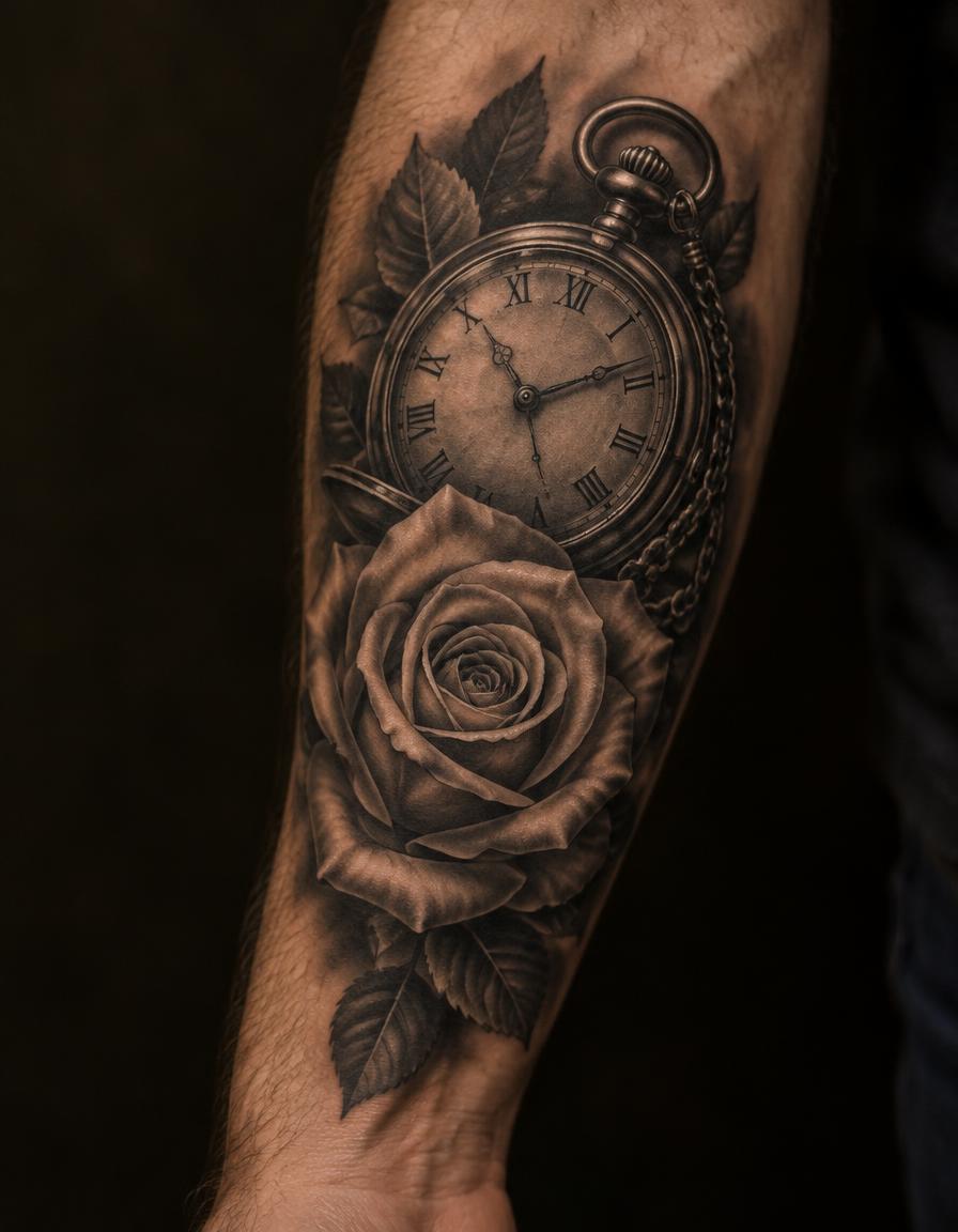 Time & Rose – Realism Tattoo (Demo)